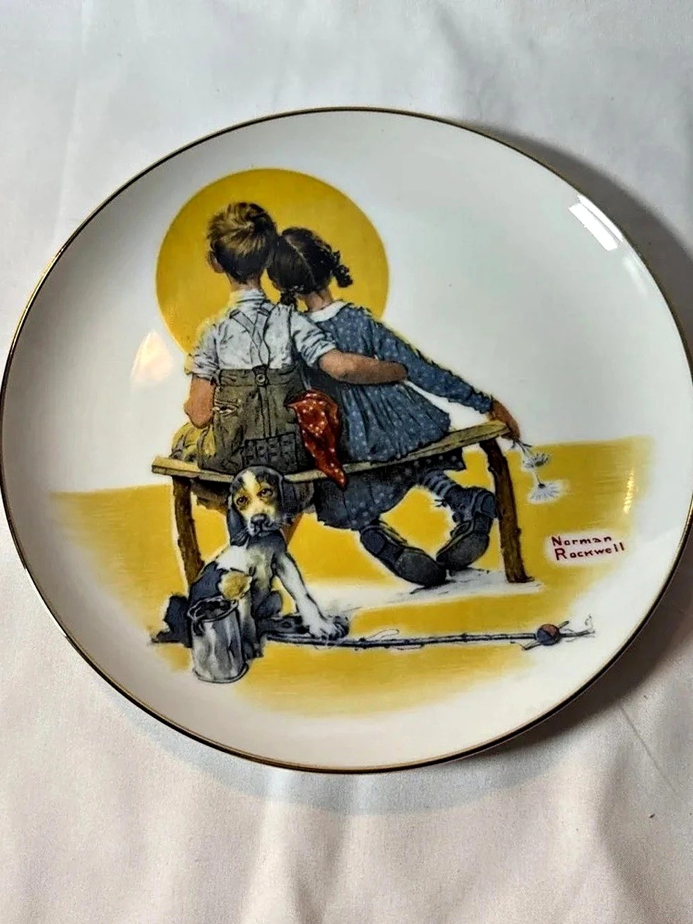 Norman Rockwell Puppy Love Collector Plate Art Plate in White &